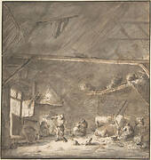 Barn Interior with Peasants and CowsVerso: Six Studies of Peasants