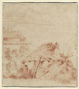 View of a House, a Cottage, and Two Figures [verso]