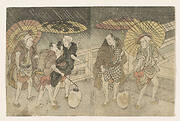 Book plate: Kabuki actors in rain storm