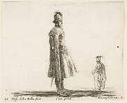 Plate 20: an old Polish nobleman wearing a plumed hat in center, standing in profile facing right, another Polish man to right in background, standing in profile facing left, from 'Diversi capricci'