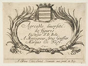 Plate 1: Two palms and a coat of arms frame the title and dedication, title page for 'Various Figures' (Agréable diversité de figures)