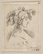 Plate 15: mid-bust of a young woman in profile wearing a hat topped with feathers, from 'The Book for Learning to Draw' (Livre pour apprendre à dessiner)