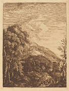 Mountainous Landscape with a Waterfall, Round Tower, Castle, and Banditti