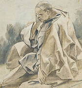 Drapery Study of a Seated Man Wearing a Cap (recto); Study of a Hand in a Sleeve and Partial Sketch of a Child (verso)