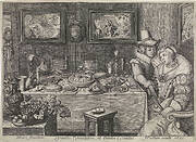 Young Couple Seated at a Lavishly Laden Table