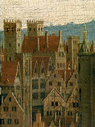 The Ghent Altarpiece: Adoration of the Mystic Lamb, detail of a city in the background