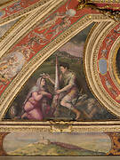 Allegory of Cortona; to the bottom, view of Montecarlo