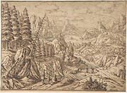 Mountainous Landscape with Travelers on a Road