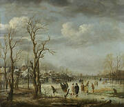 Winter Landscape near a Town with Bare Trees