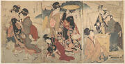 風流六玉川　武蔵　紀伊　陸奥|Women and a Man in the Country; Some pageant(?)