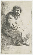 Beggar seated on a bank