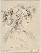 Plate 15: mid-bust of a young woman in profile wearing a hat topped with feathers, from 'The Book for Learning to Draw' (Livre pour apprendre à dessiner)