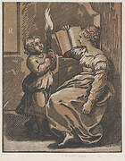 A Sibyl reading a book facing left