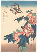 紅蜀葵に燕と川蝉図|Swallows and Kingfisher with Rose Mallows