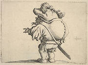 Small male figure with outstreched left hand, seen from the back, which bulges, from the series 'Varie figure gobbi'