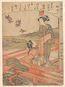 「風流六く歌仙紀友則　十」|“Two Young Women on a Verandah Watching Plovers,” from the series Stylish Six Poetic Immortals (Fūryū rokkasen: Ki no Tomonori, jū)